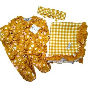 Little Millie 4pc Baby Girl 3m Blanket‎ Outfit Headband Ruffled Buttercup Floral